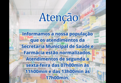 Imagem da notícia Atendimento da Secretaria de Saúde e Farmácia foram normalizados em Alcinópolis